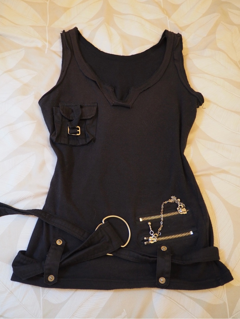 Japanese Black Belted Tank Top With Silver Chains